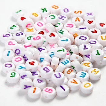 Bogstavperler, 7 mm, Hul 1.2 mm, 200 stk